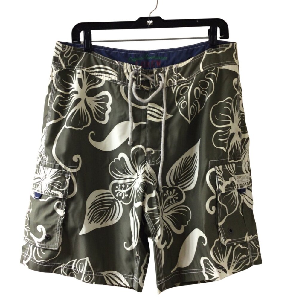 J. Crew Swim Trunks Men’s 33 Green Cargo Board Shorts Beach Wear M Medium